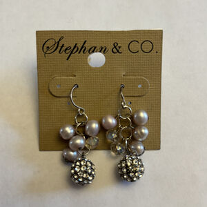 Stephan & Co. Faux Pearl Crystal Cluster Drop Earrings NWT